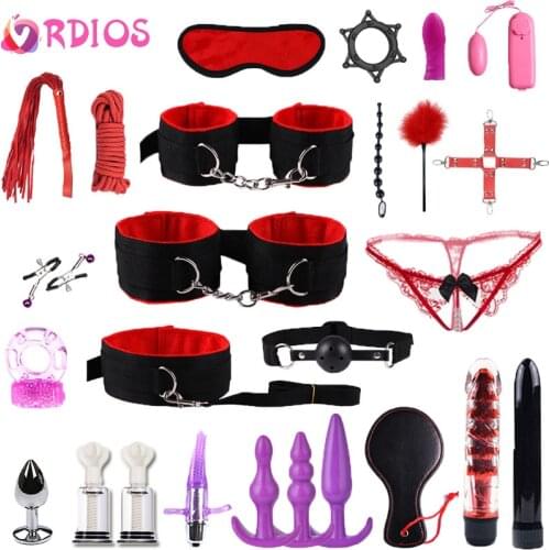 VRDIOS Sex Products Erotic Toys for Adults Dildo Vibratorn Butt Anal Plug Penis Cover Handcuffs For Bdsm Bondage Set