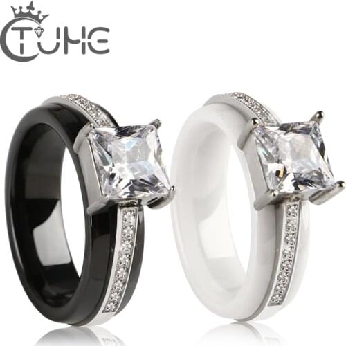 8mm Crystal Rings Square Shape Drop Shipping Big Carat Ceramic Rings One Row Crystal Jewelry Wholesale for Women Girl Gift