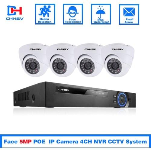 Face Detection 4CH 5MP NVR CCTV Security Kit System POE Audio Record NVR 5MP Dome Outdoor POE IP Camera Video Surveillance Set
