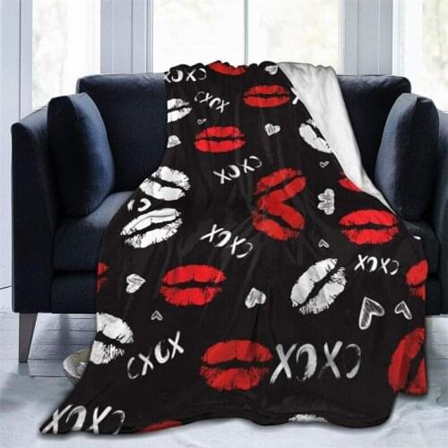 Red Lips Micro Mustard Throw Blanket 3D Print On Demand Sherpa Super Comfortable For Sofa Thin Quilt Air Conditioning Travel