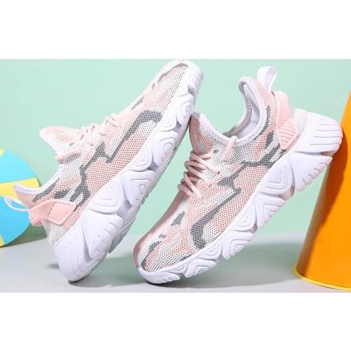 Girls casual Sneakers childrens sports shoes Boys girls breathable Comfortable flying woven Sport Tennis shoes Kids 7-14 years