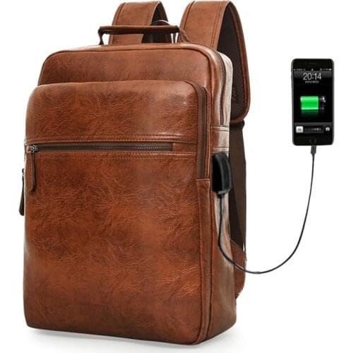 Fashion Laptop Men Backpack Large Capacity Travel Man Bag with USB Charging Backpacks PU Leather School College Waterproof