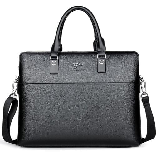 Mens Large Bag PU Leather Handbag Horizontal Business Briefcase Soft Leather Bag Shoulder Messenger Bag