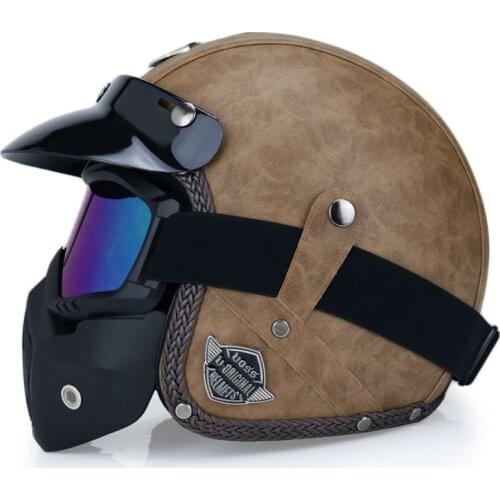 German Style Vintage Open Face 3/4 Helmet PU Leather Retro Motorbike Moto Bike Motocross Helmets Cruiser for Men Women