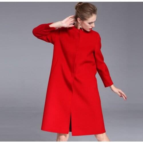 New Autumn Winter Cloak Women Woolen Coat Female Mid-Long Black Temperament Womens Popular Outerwear Plus size Red Overcoat