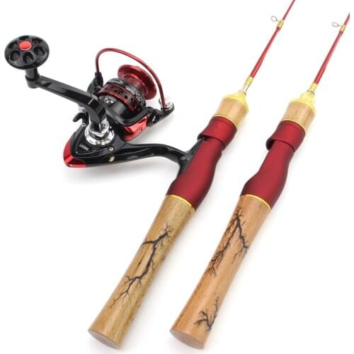 NEW 58cm Winter fishing Rod Reel Combos Beautiful ice fishing rod 2000 reel Wooden handle Flat tips ultrashort MINI Boat pole