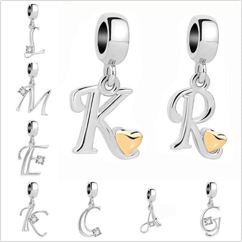 New Original A-Z Letter With Zirconia Pendant Charm Bead Fit Pandora Charms Silver color Bracelet & necklace DIY women Jewelry