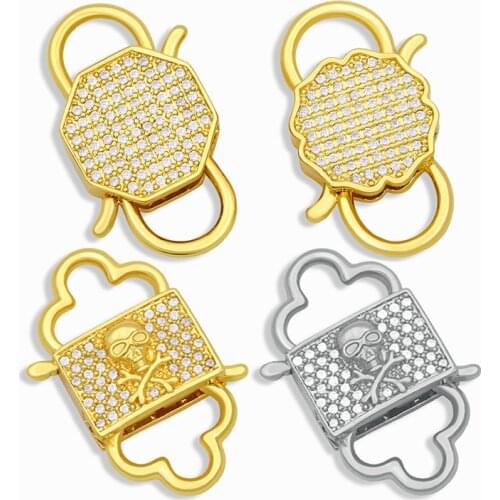 OCESRIO Brass CZ Round Locks for Jewelry Making Necklace Bracelet Wholesale Gold Plated Connector Charms Double Hole cspa107