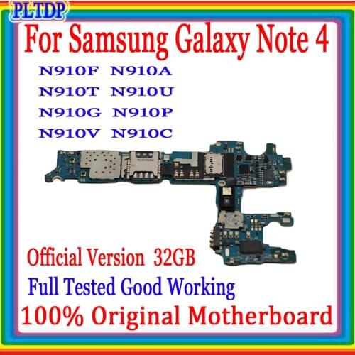For Samsung Galaxy Note 4 N910U N910G N910F N910A N910P N910V Original Motherboard 32GB Factory Unlock Logic Board