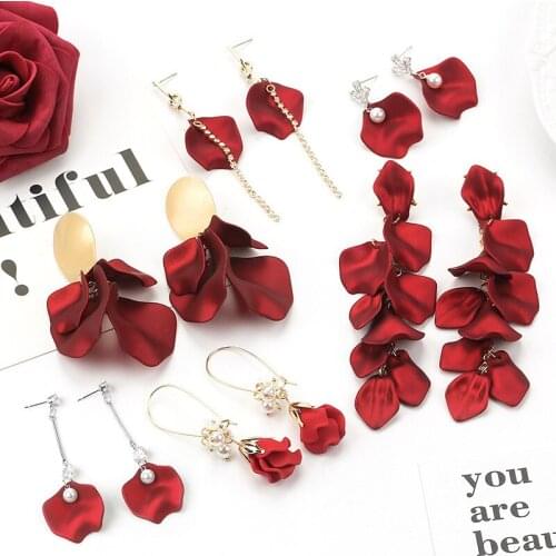 Pendientes colgantes Vintage para mujer, aretes largos Sexy de borla de pétalo de rosa, pendientes coreanos de mujer, joyería ro