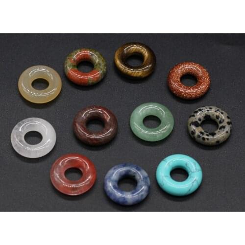 Natural Stone Pendant Circle Turquoises Dalmatian Jaspers Charms Big Hole Beads for Women Jewelry Making DIY Necklace Earrings