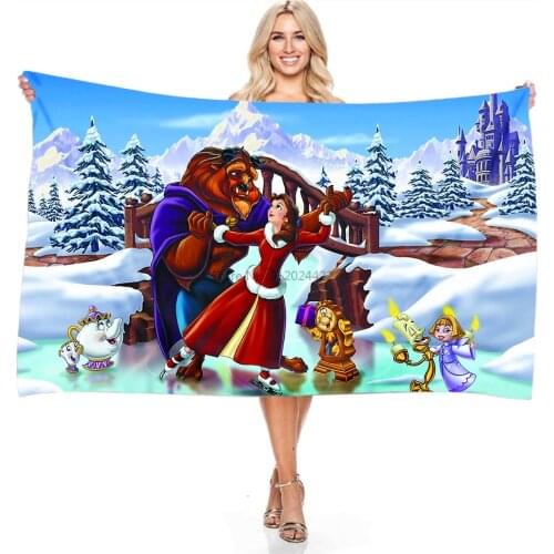 Adult Children Disney Beauty and The Beast Cartoon Towel Snow White Beach Bath Towel 140x180cm Big Size Microfiber Washcloth