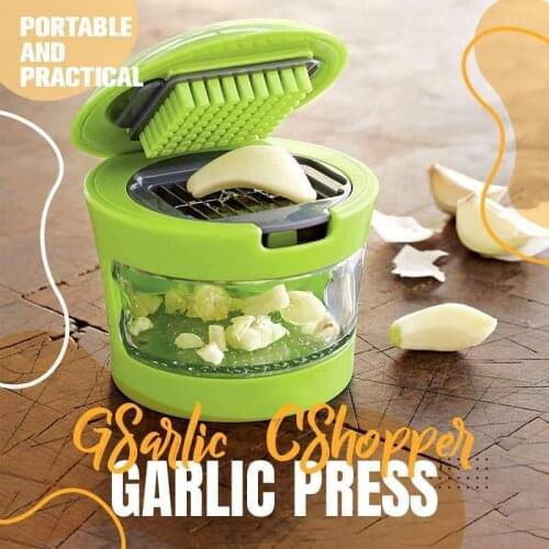 Garlic Press and Chopper Garlic Press and Chopper with Built in Storage Container, Includes Chopping and Slicing blades