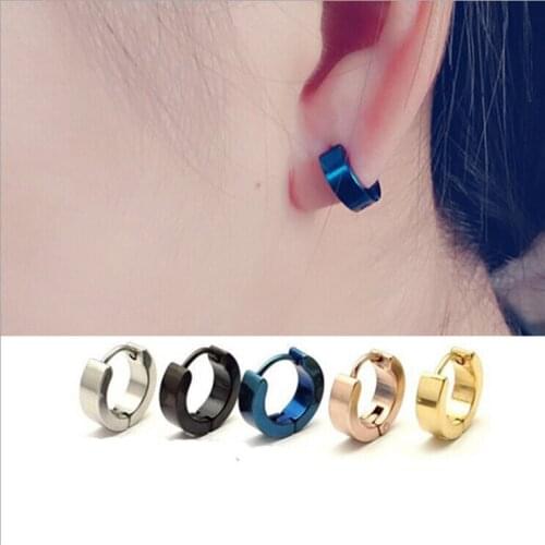 Gold-color Hoop Earrings Girls Earring 316L Stainless Steel 4mm Popular Ear Stud Black Gold Blue 1pcs Body Piercing Jewelry