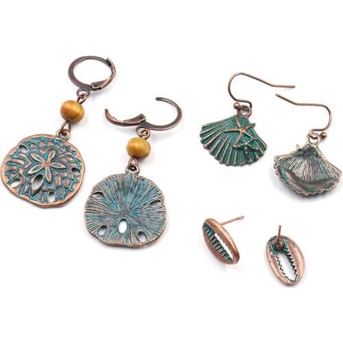 New Earrings Decoration Shell Element Ancient Copper Earrings Retro Earrings