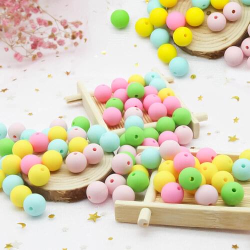 Cute-idea 12mm 100pcs silicone beads loose round pearl baby teething toy colorful chewable chian DIY necklace bracelet BPA free