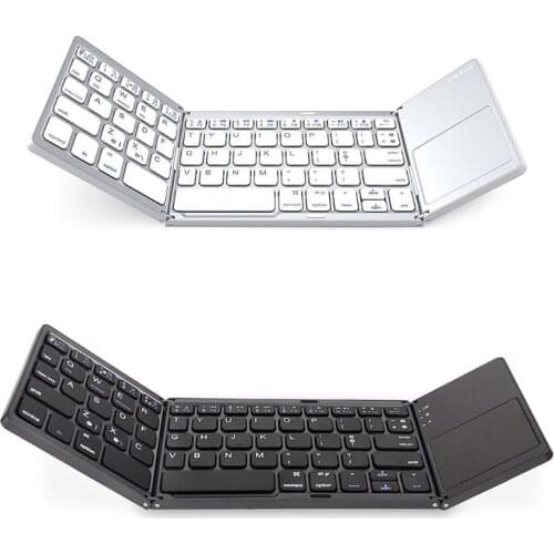 Universal Three Flipping Wireless Bluetooth Folding Mini Keyboard with Touchpad