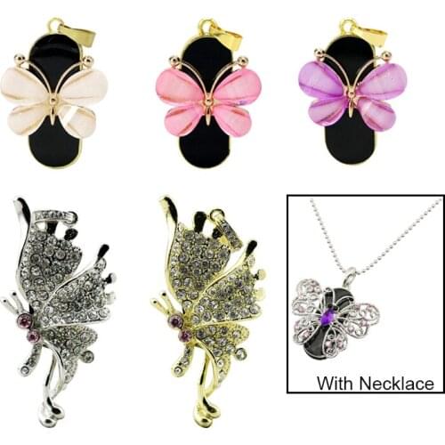 Crystal Necklace Butterfly USB Flash Drive 4GB 8GB 16GB 32GB 64GB Mini Diamond Pen Drive Pendrive USB Memory Stick Girls Gift