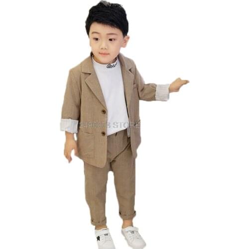 2020 Kids Wedding Jacket +Pants 2Pcs Stage Performance Suit Flower Boys Formal Tuxedos School Girls Host Dance Suit Clothing Set