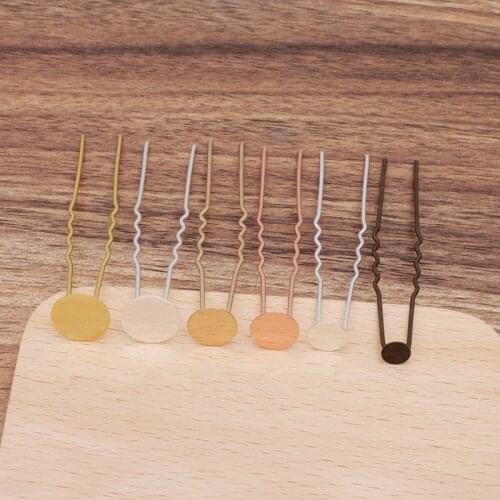 50pcs 6-8-10-12mm Flat Base Hair Fork Hair Sticks Copper Hairpin Blank Setting DIY Jewelry Accessories