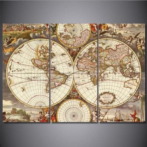 Vintage World Map home decoration 5d diy diamond painting 3 pcs resin square drill full diamond embroidery triptych Cross Stitch