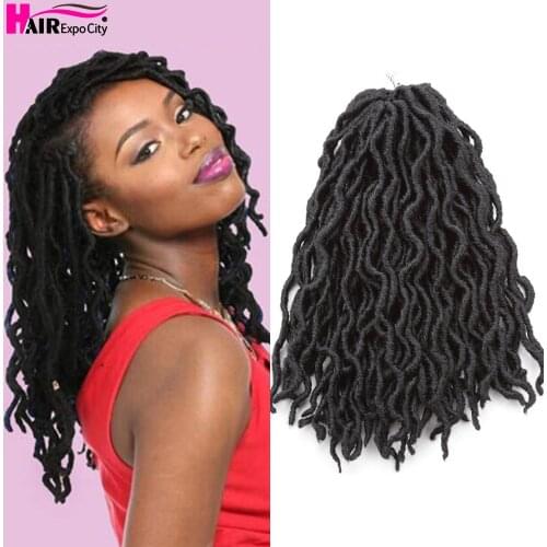 12Inch Goddess Faux Locs Crochet Hair Synthetic Wave Hair Ombre Braiding Hair Extensions Handmade 18Strands Hair Expo City