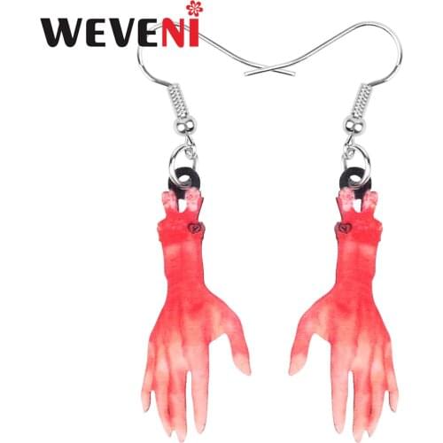 WEVENI Acrylic Halloween Horror Blood Hand Finger Earrings Drop Dangle Festival Decorations Jewelry Women Girls Teens Party Gift