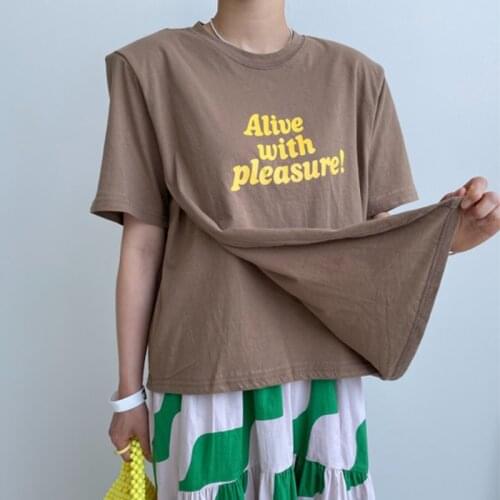 2021 Vintage Irregular Short Sleeve Tshirt Women Korean New Streetwear Split Letter Printing Oversized Tops Casual Summer