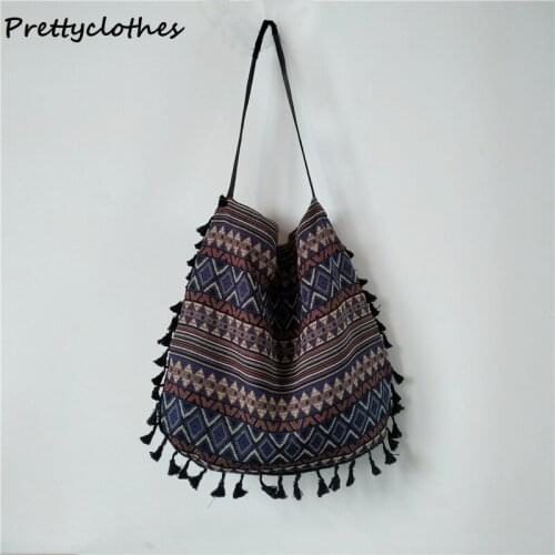 Women Hot Sale Ethnic Style Single Shoulder Bag Handbag Tassel Cotton Linen Without Lining With Inner Pocket Vintage Style
