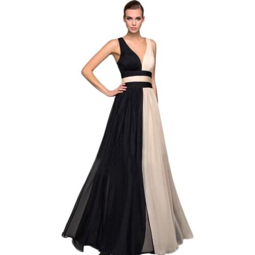 Women Sexy Long Dress Ladies Patchwork Evening Party Dress High Waist Sleeveless V Neck Long Maxi Dresses Vestidos De Festa Fad