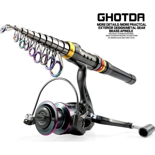 1.8m 2.1m 2.4m 2.7m 3.0m 3.6m Carbon Telescopic Fishing Rod And Reel Combo Set Spinning Fishing Rod Pole Travel Sea