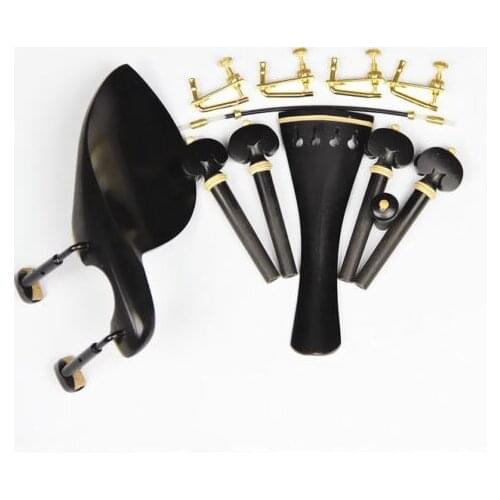 1 Set Brand New Ebony Wood 4/4 Violin Violino Accessories Chin Rest England Tailpiece Black Clamp 4 Golden Fine Tuners Pegs