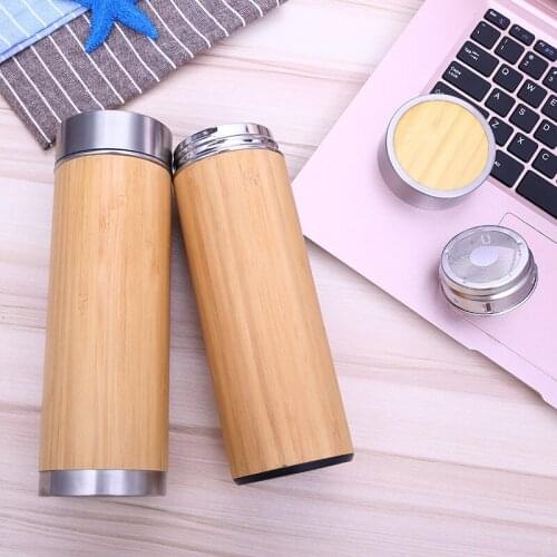 10pcs Bamboo Stainless Steel Water Bottle Vacuum Insulated Travel Vacuum Cup with Tea Infuser Strainer 450ML new