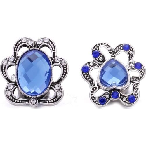 10pcs/lot New Snap Button Jewelry Hollow Out Rhinestone Flower 18mm Metal Snap Buttons Fit 18mm Leather Silver Snap Bracelet