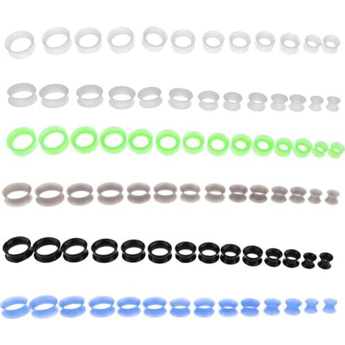 14pcs Flexible Silicone Ear Tunnel Plugs Gauge Expander Stretching Kit Set