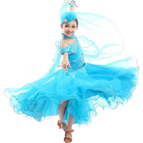 2017 girls modern dance costumes kids ballroom dance dresses standard ballroom dancing clothes Competition standard dance dress