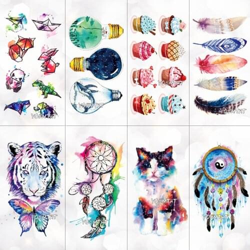 Watercolor cute tiger animal bulb pattern Temporary Fake Tattoo Body Art Sticker Waterproof Women Fashion Hand Tattoo Sticker