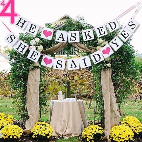 Engagement Decorations Banner,He Asked She Said Yes Lovely Wedding Banner Bunting Paper Garland for Wedding Party Favor, Bridal