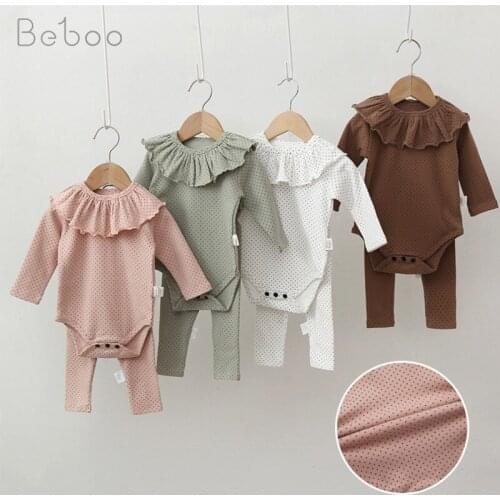 Ins Korean Baby Clothes Sets Infants Girls Bodysuit Pants Suits Fashion Cute Unisex Air Conditioning Long Sleeve Creeping Suit