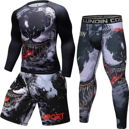 Boxing Set Compression Jersey+Pants Venom Rashguard KickBoxing Tight Sport T-Shirt Trousers Muay Thai MMA men gym suit Fightwear
