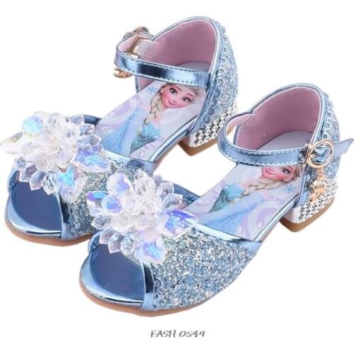 Disney Girls Sandals Frozen 2 Elsa Princess Shoes Little Girls Crystal Shoe Children High Heels Catwalk Show Shoes birthday gift