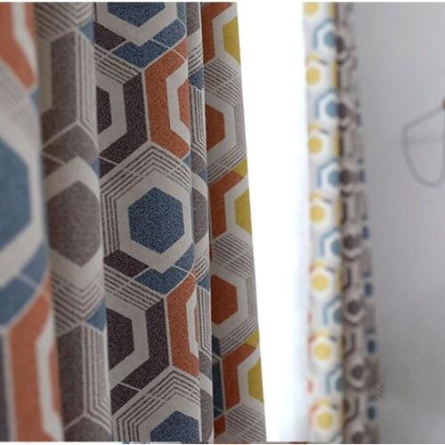 Colours Printed Blackout Geometric Polygonal Curtains for Living Room Bedroom Cotton and Linen Fabric Windows Drape