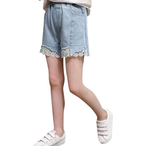 Jeans For Girl Lace Floral Kids Short Jeans For Girls Casual Childrens Jeans Summer Clothes For Girls 6 8 10 12 14