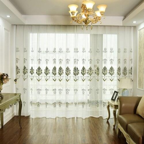 European Luxury Embroidered Sheer Voile Curtains Window Drapes Cortina for Living Room Door Bedroom Tulle Windows Gauze Blinds