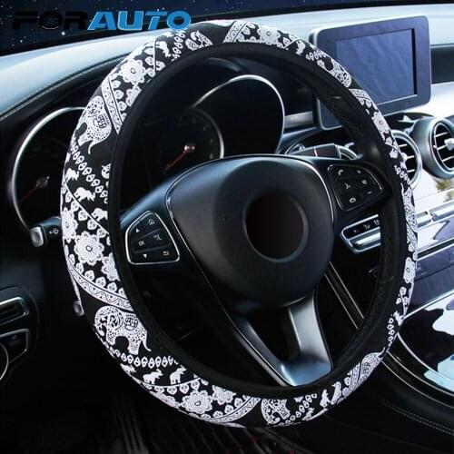 FORAUTO Breathable Steering Wheel Cover Car Steering Covers Suitable for 37-38cm Anti-Slip Elephant Print Interior Accessories