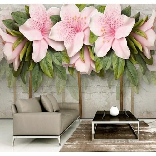 Custom Photo Wallpaper Mural Nordic 3d Embossed Green Leaf Pink Flowers Restaurant Living Room Background Wall Papers Home Decor