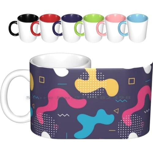 Memphis 80s Design Ceramic Mugs Coffee Cups Milk Tea Mug Amonallday Memphis Pink Yellow White Turquoise Eighties 80s Abstract