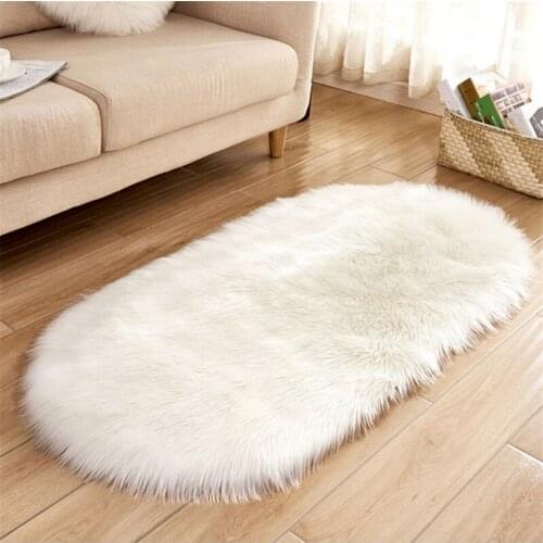 White Faux Fur Area Rugs Large Oval Artificial Sheepskin Long Hair Carpet Floor Wool Fluffy Soft Mat Bedroom