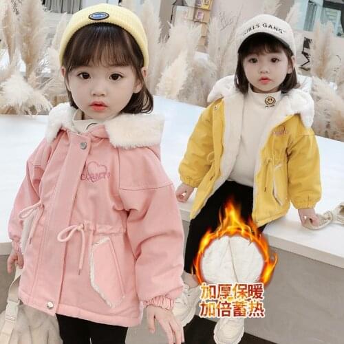 Girls Jackets 2021 New Winter Coat Childrens Padded Coats Winter Plus Velvet Padded Clothes Fur Collar Thick Parkas Clothing