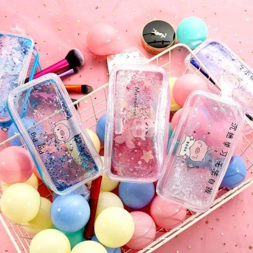 Cute Transparent Pencil Cases Kawaii Cat Pig Pen Case Large Cosmetic Bag Big Pencil Box For Girls Stationery School Supplies
